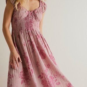 NWT Free People Forget Me Not Midi Dress Pink Sz L